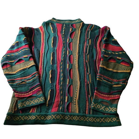 Impact Men Large Heavyweight Knit Sweater Cable Knit Pullover Vintage 80s Colors - Picture 2 of 8